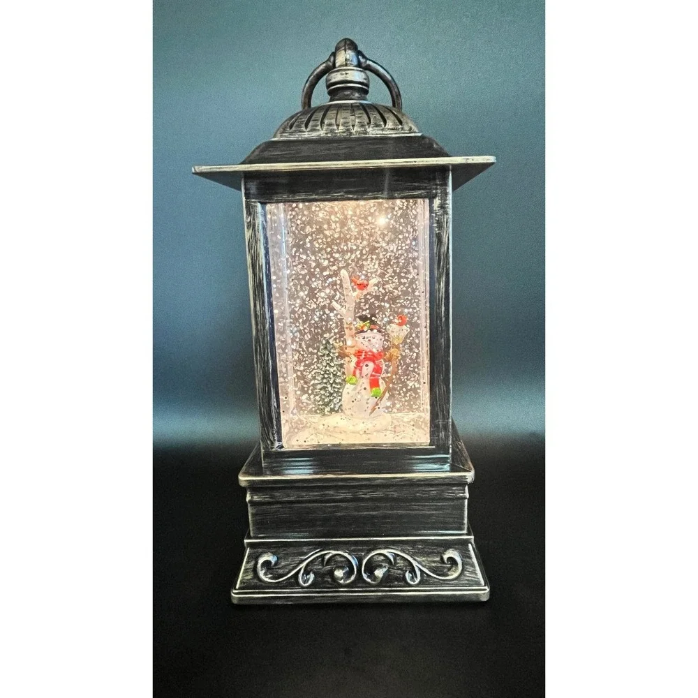 Christmas Forever Snowman with Broom‎ Glitter Lantern 10.5 Inch Bronze Lighted